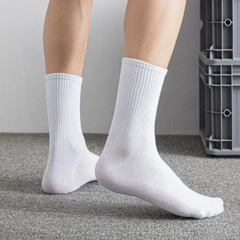 1/5Pairs Black White Sports Socks Middle/high Tube Knitted Socks Sweat Absorbing Breathable Elastic Running Socks for Men Women