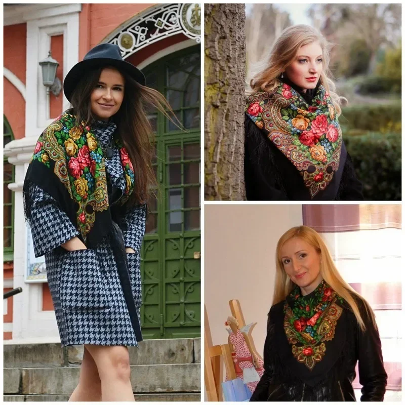 

Print Scarf Shawl Russian Pattern Tassel Square Scarf Female Winter Cotton Aztec Hijab Wrap Head Scarf