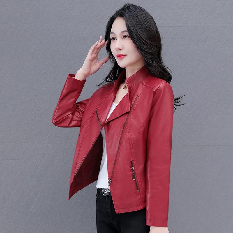 Women'S Spring And Autumn New Korean Version Slim Fit Versatile Short Leather Jacket Fashionable Casual Motorcycle Leather Coat