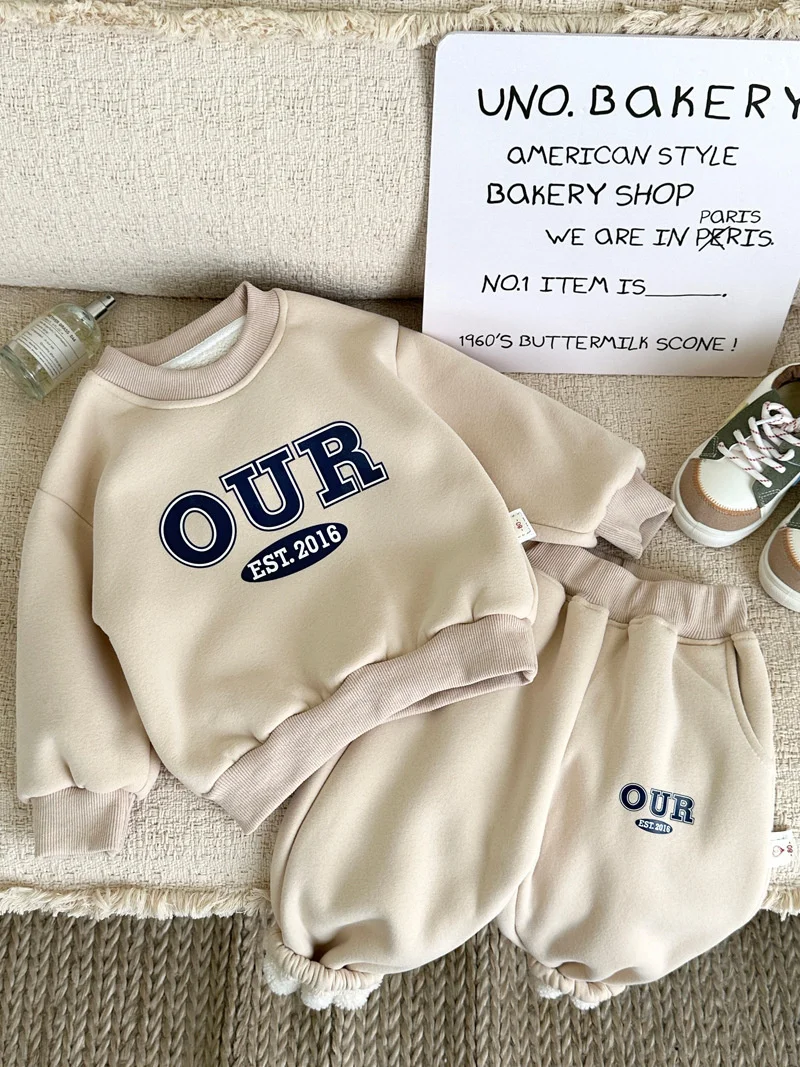 Kinder Fleece-Gefütterte Sets Herbst Jungen Mädchen Dicke Warme Anzüge Baby Sweatshirts+Jogginghosen 2-teilig Winter Kinderkleidung Outfits 2-8 Jahre – Detail 7
