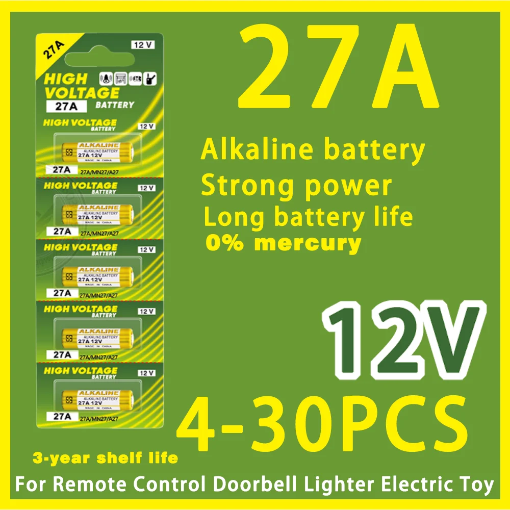 4-30PCS 12V A27 27A Alkaline Battery 27GA A27S E27A MN27 V27GA GP27A L828 K27A For Doorbell Alarm Remote Control Electric Toys