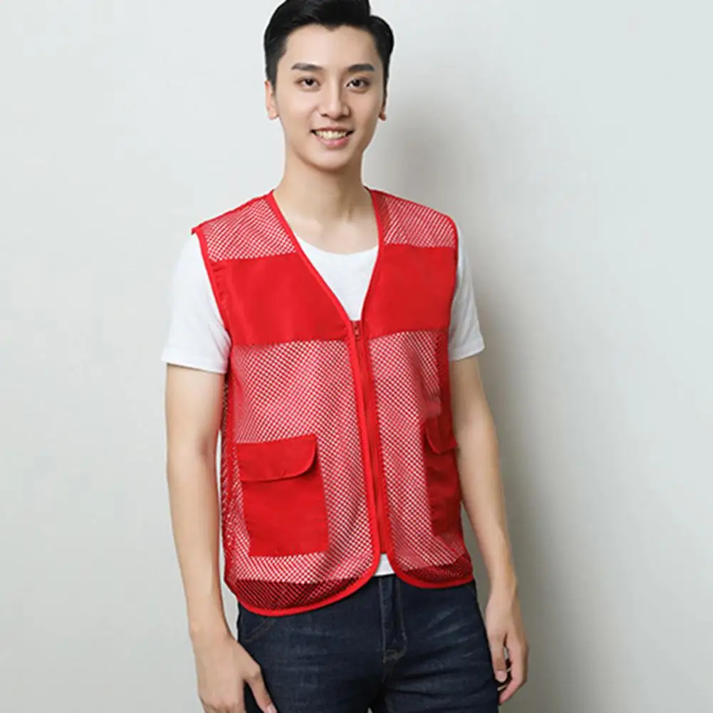 Chic  Director Waistcoat Zipper V Neck Plus Size Cargo Vest See-through Thin Work Clothes Vest Men Clothing