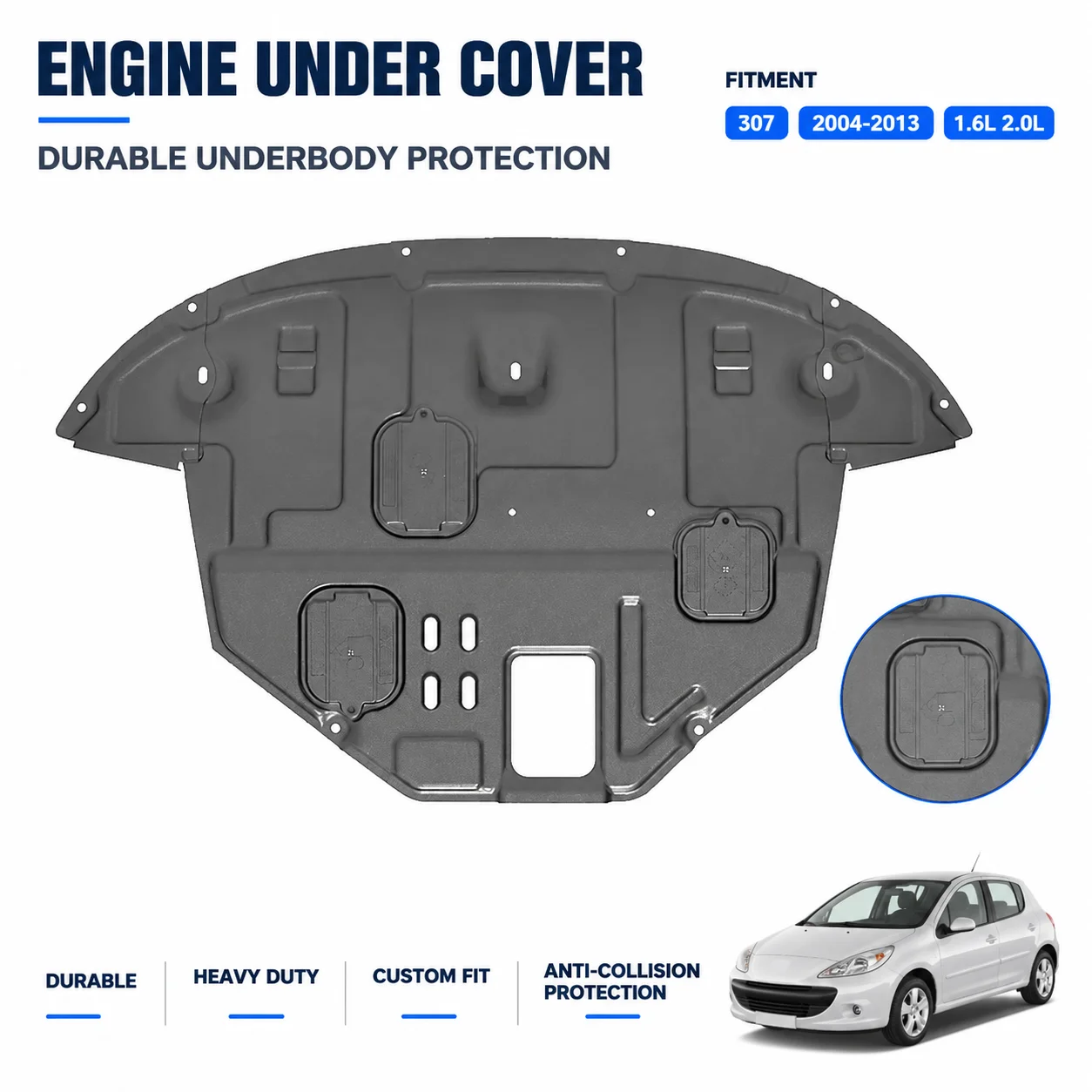 Custom Fit Under Engine Shield For Peugeot 307 2004-2013 1.6L 2.0L Heavy Duty Underbody Protection Anti Collision Design