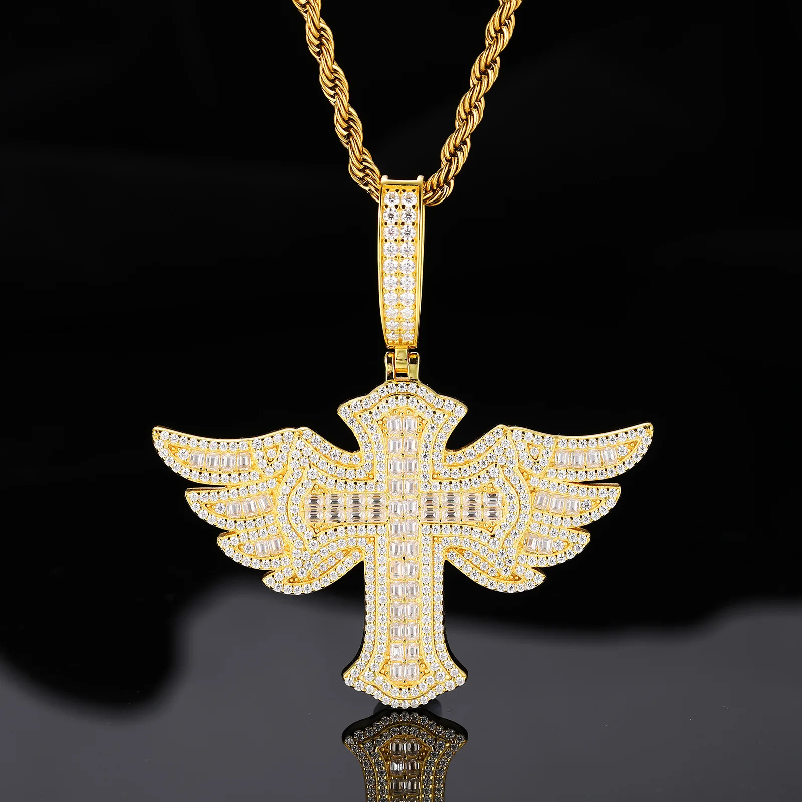 

925 Sterling Silver Cuban Link Necklace Moissanite Cross Pendant Miami Hip Hop Style Men Fine Jewelry