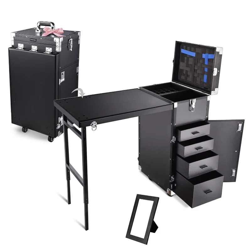 Rolling Manicure Table Nail Table Workstation with 4 Drawers Mirror for Salon Travel,home.