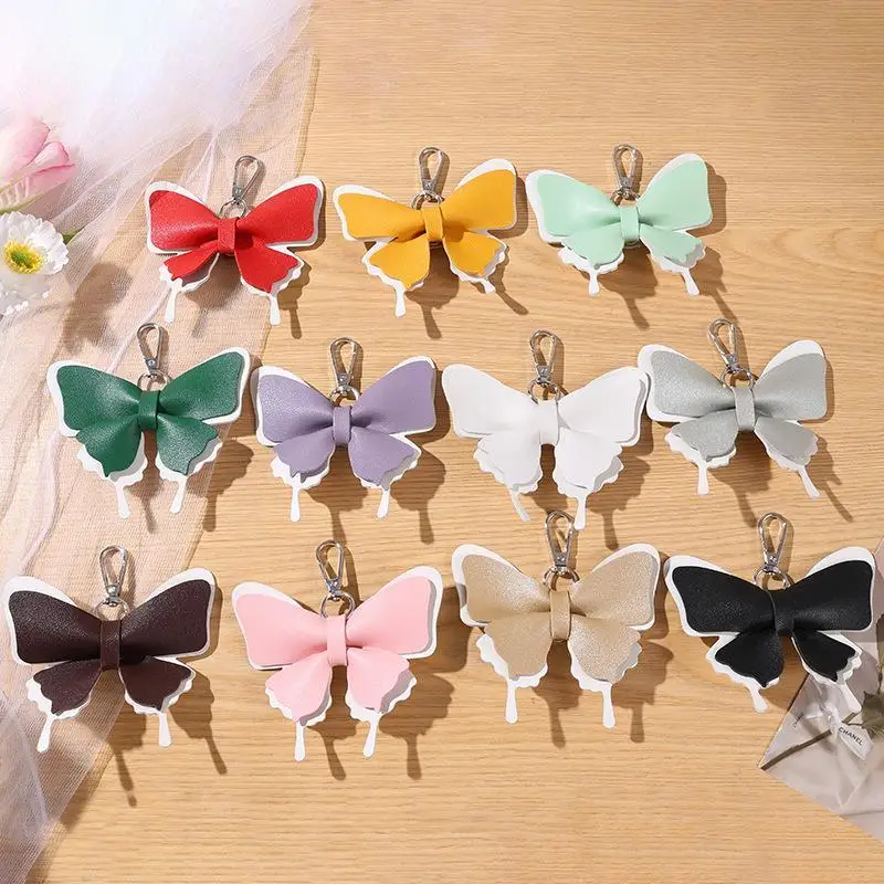 NEW 1Pcs Double-Layer Wing Design Handcrafted Elegant Butterfly Leather Keychain With Premium Light Gold Hook Bag Pendant Gift