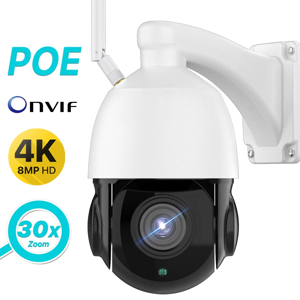 POE Outdoor IP Camera 4K 8MP HD 30X Optical Zoom PTZ Speed Dome Camera 5MP WIFI Metal Shell Auto Tracking Two Way Audio XMeye