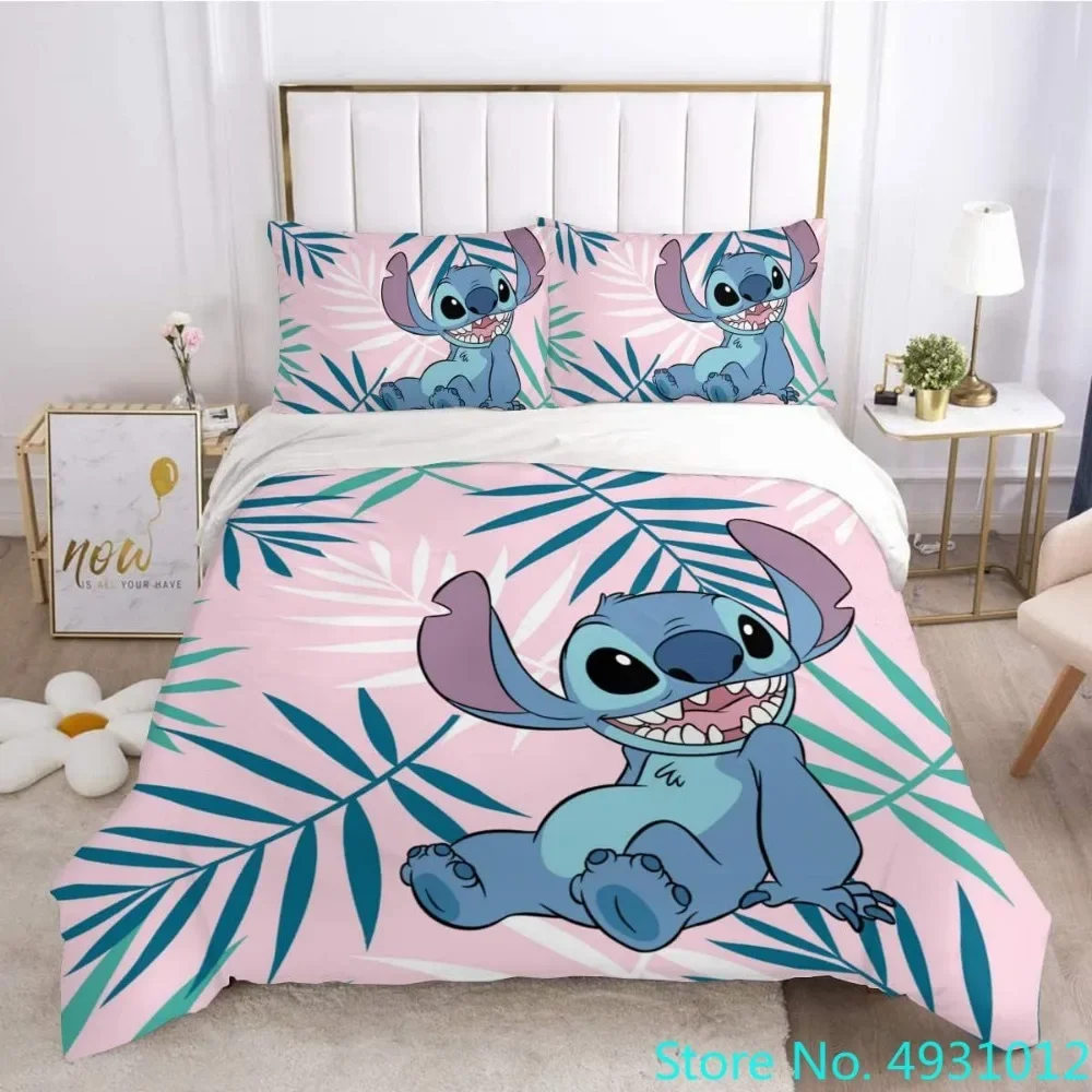 Anime Stitch Angle Love Children Bedding Set Pillowcase Bedclothes Cartoon 3D Printed Kids Adult Boys Quilt Duvet Cover Gift