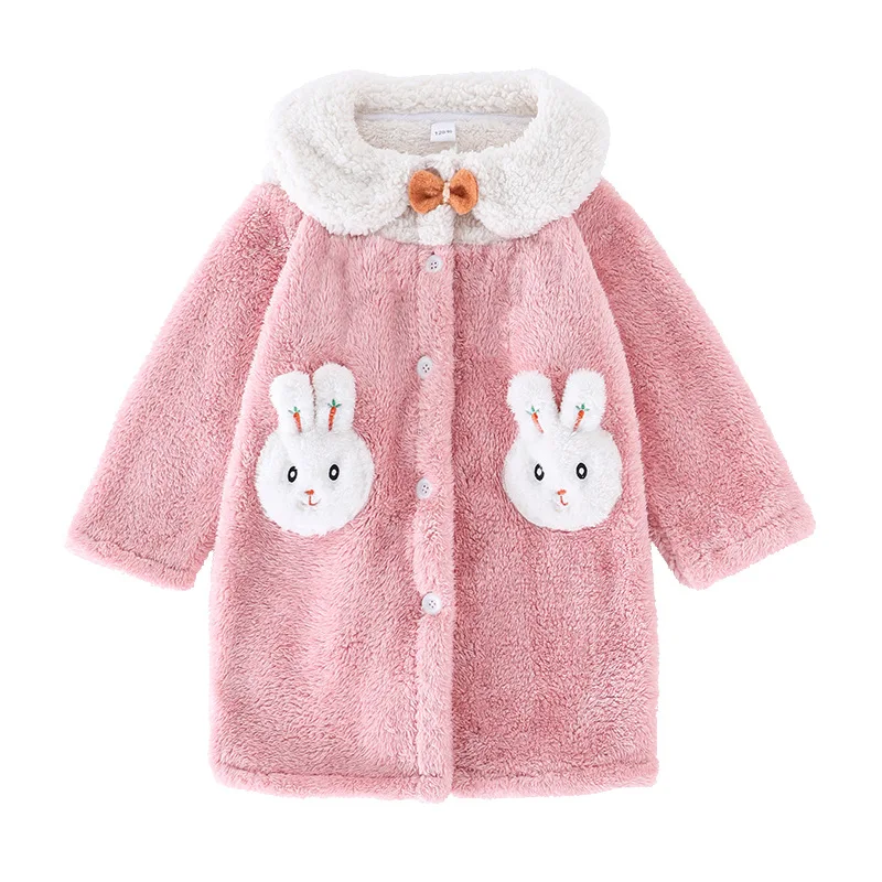 

New Girls Nightgowns New Arrival Flannel Warm Sleepwear Cartoon Teenage Thicken Bathrobes Winter Children Cute Rabbit Homewear