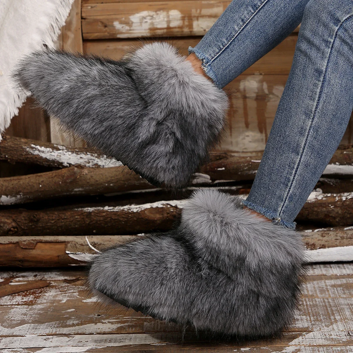 New Woman Boots High Boots Over-the-knee Fur Snow Boots Women\'s Fashion Warm Wool-like Plus Velvet Padded Winter Boots