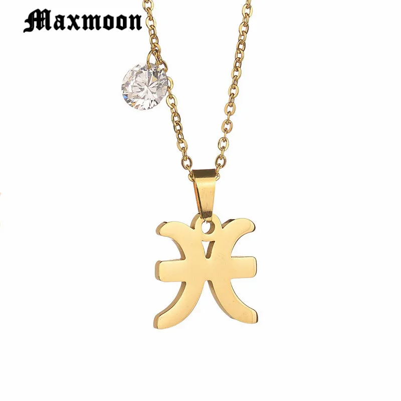 Maxmoon  Pisces Necklace Signs 12 Star Zodiac Constellation Necklace Horoscope Astrology Disc Starry Sky Galaxy Necklaces