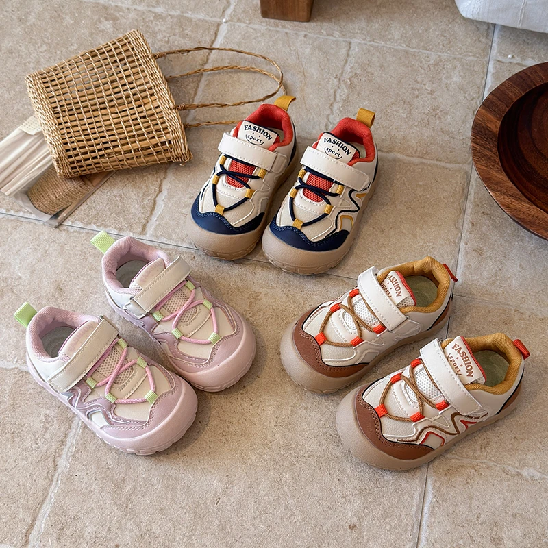 Kids Sport Sneakers Lightweight Casual Shoes Boys Girls Hook and Loop Low Top Walking Shoes Colorful Design