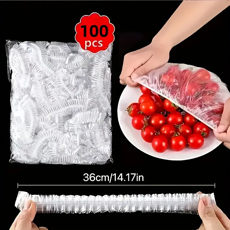 100pcs Reusable Food Cling Film Covers  Fruit Vegetable Storage Food Wrap Storage Bag Picnics & Bbqs Kitchen Food Saver Bag