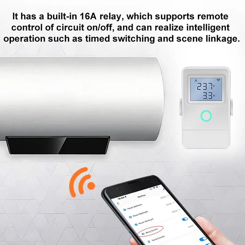 

Умный Wi-Fi монитор энергопотребления Tuya с ЖК-дисплеем, реле 16А и сигнализацией о перегреве, удаленное управление питанием в реальном времени для дома/солнечных батарей