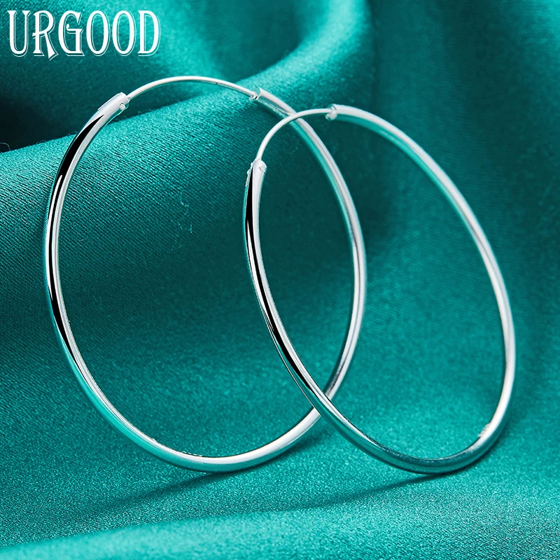 

925 Sterling Silver Smooth 50mm Big Circle Hoop Earrings For Women Party Engagement Wedding Fashion Jewelry Gift