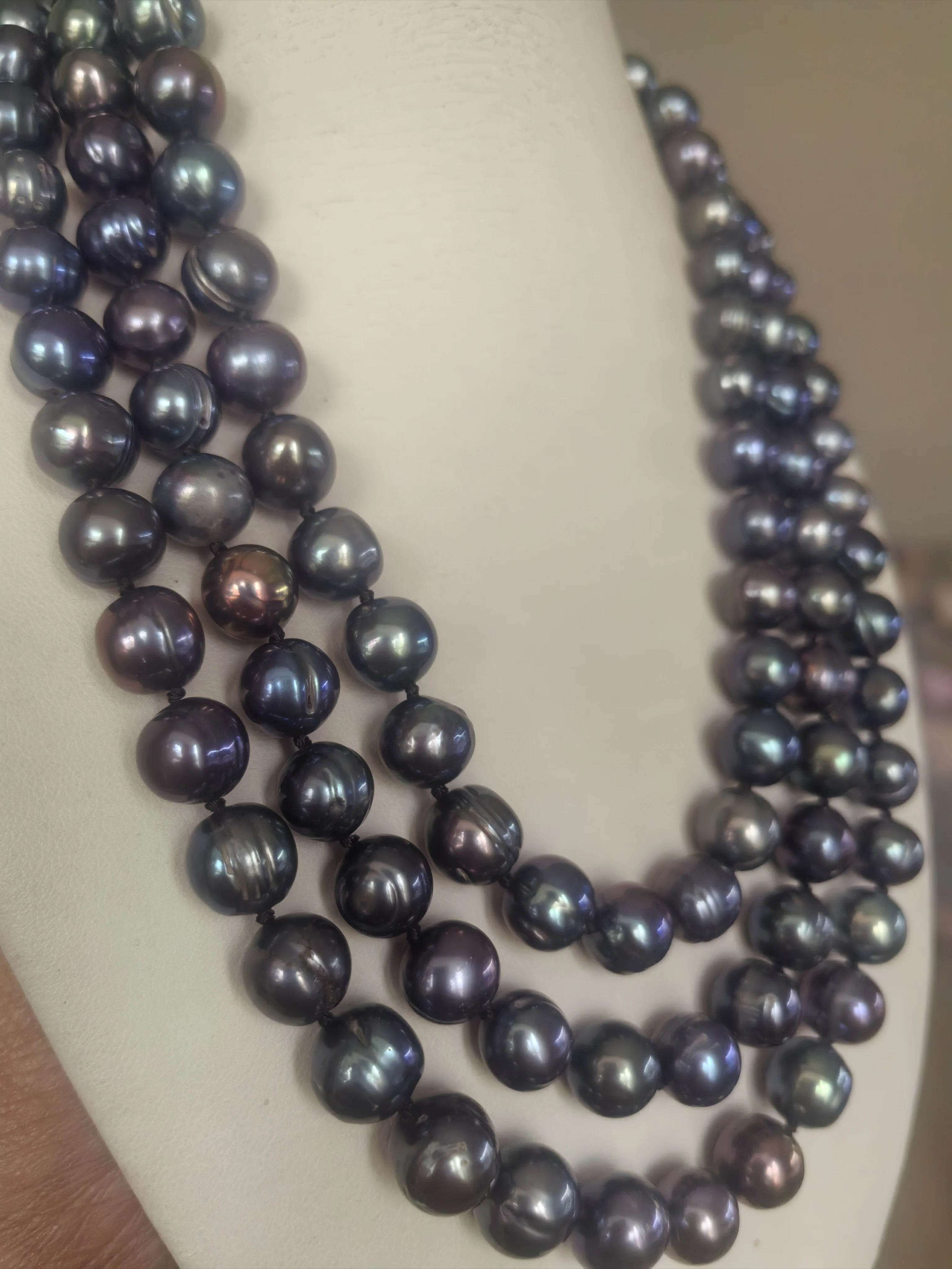 long Baroque AAA+11-12mm Natural seawater tahitian black Blue Pearl Necklace 18inch 1 rows 2 rows 3rows