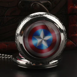 Marvel Captain America's Shield Silver Medium Size Quartz Pocket Watch Infinitely Powerful Weapon S.H.I.E.L.D. Hero Chain Clock