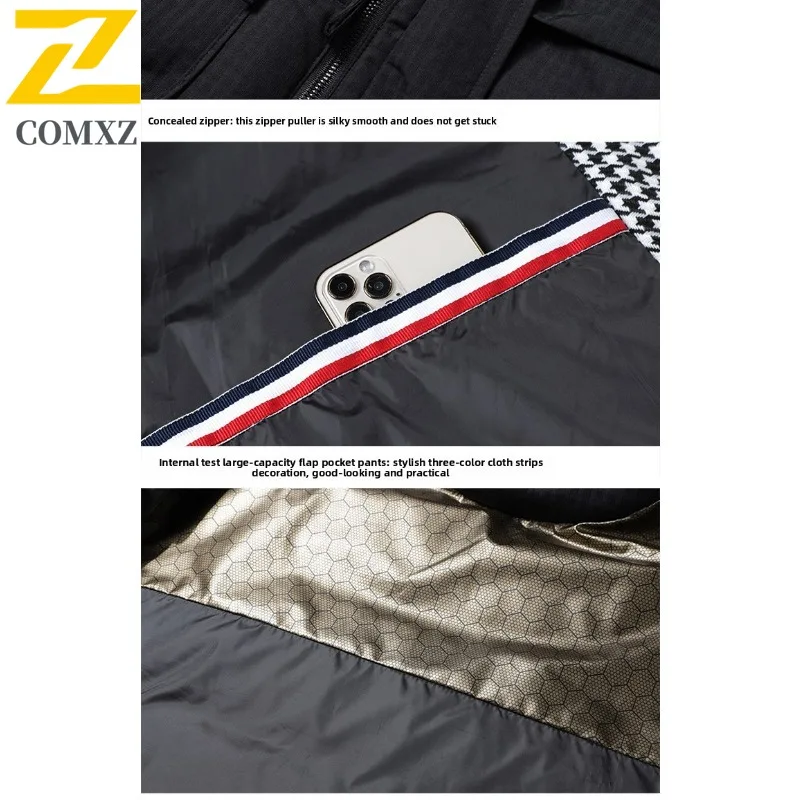 COMXZ 2025 الخريف الشتاء الرجال الوقوف طوق أسفل سترة الحرارية الباردة برهان الأبيض بطة أسفل خفيفة الوزن بلون سترة واقية