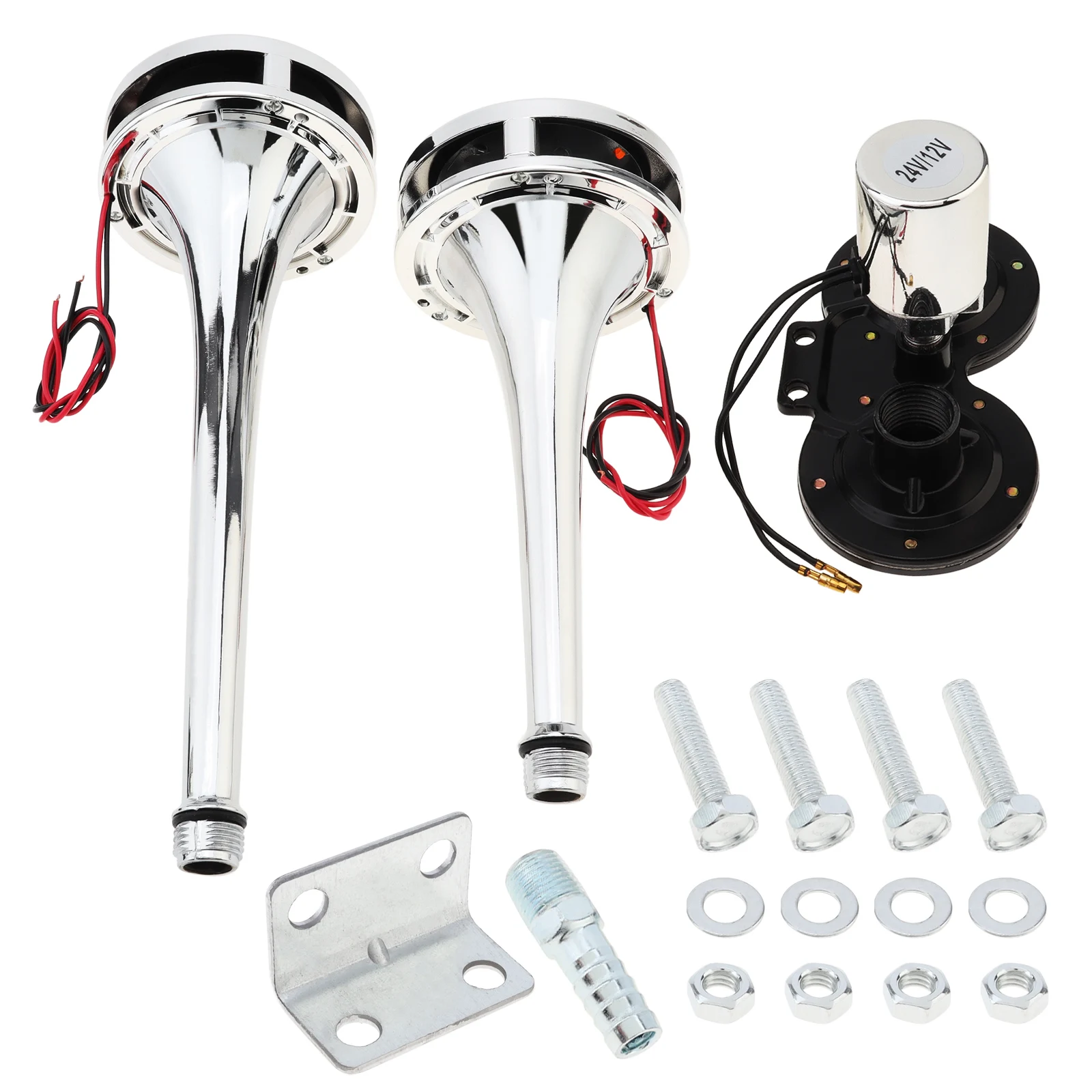 12V / 24V Dual Trompete 300DB Super Loud Chrome Plated Air Horn Kit für Auto LKW Boot mit LED-Licht