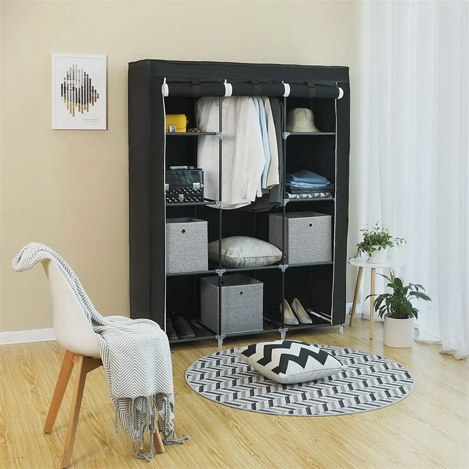 

67" Portable Closet Organizer Wardrobe Storage Organizer with 10 Shelves Quick and Easy to Assemble Extra Space Black RT