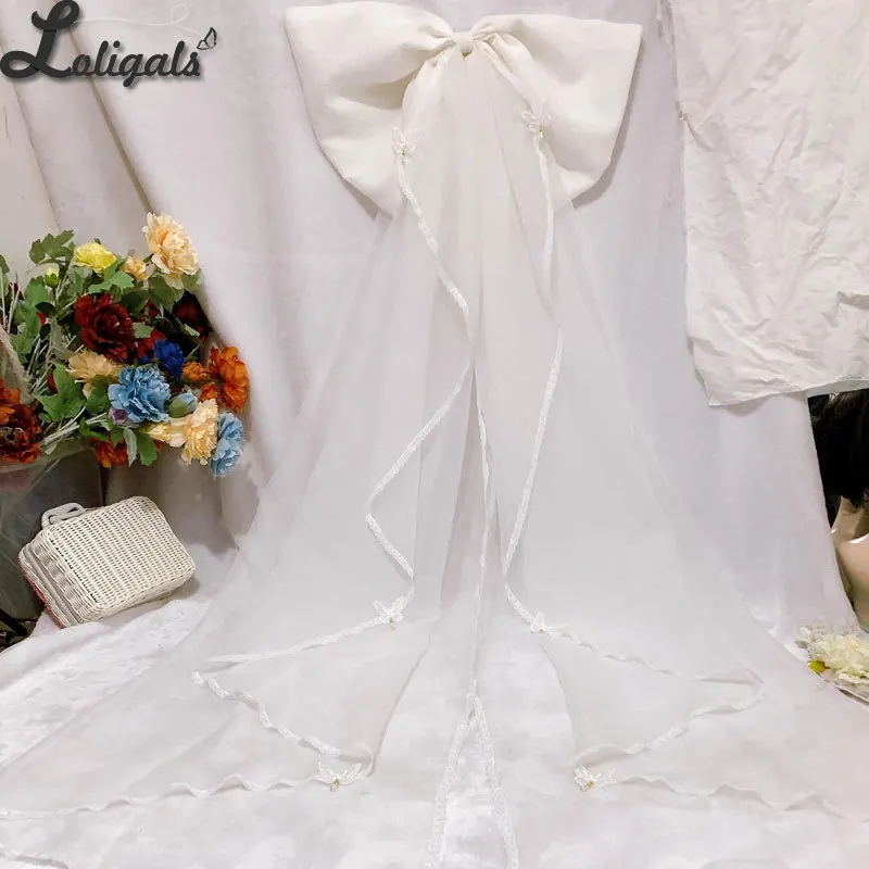 탈부착 가능한 로리타 허리 리본 트레인 화려한 꽃 웨딩 베일 캐스케이딩 러플 리본 큰 리본 트레일링