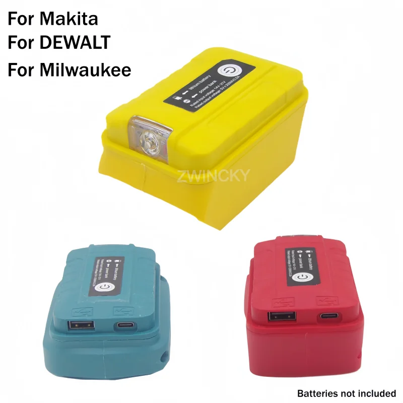 

New adapter for Makita/DEWALT/Milwaukee 14.4V/18V lithium batteries with USB Type-C port and LED light
