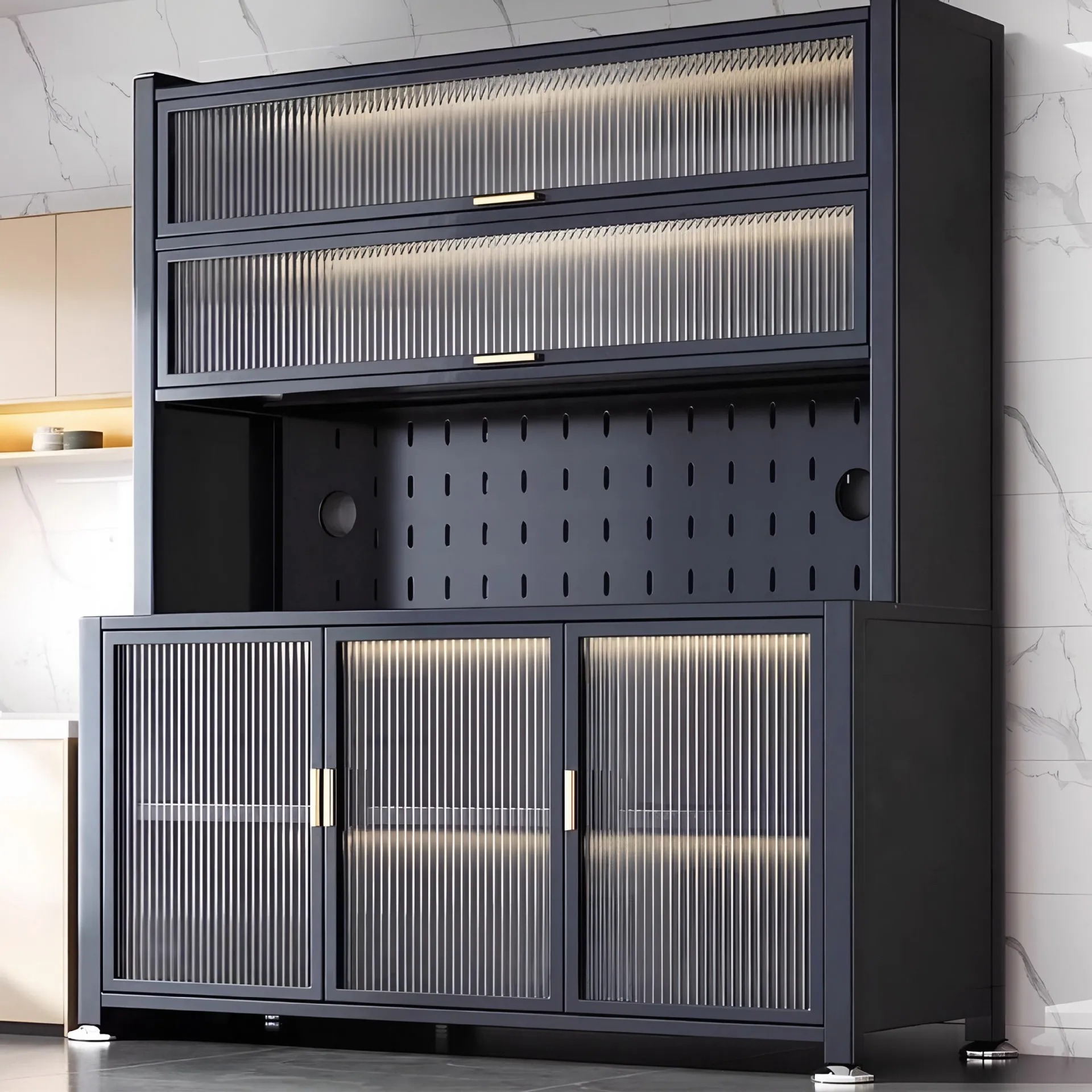 Slate Dining Sideboard Kitchen Multifunction Floor Standing Shelf Multi Layer Storage Cabinet Microwave Steel Locker