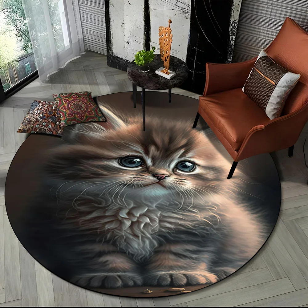 Cute Calico Cat,Persian Cat,Ragdoll Cartoon Round Carpet Rug for Living Room Bedroom Kids Decor,Pet Area Rug Non-slip Floor Mat