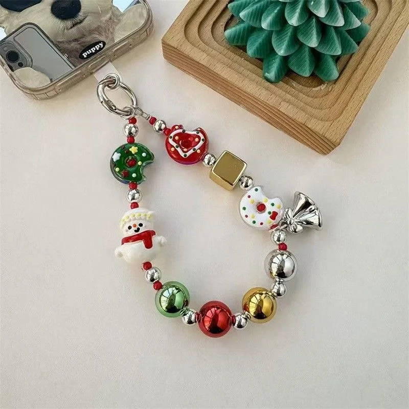 

Cute Christmas Phone Chain Pendant Wrist Strap Anti-lost Lanyard Festival For iPhone Decorative Strap Bracelet Phone Accessories