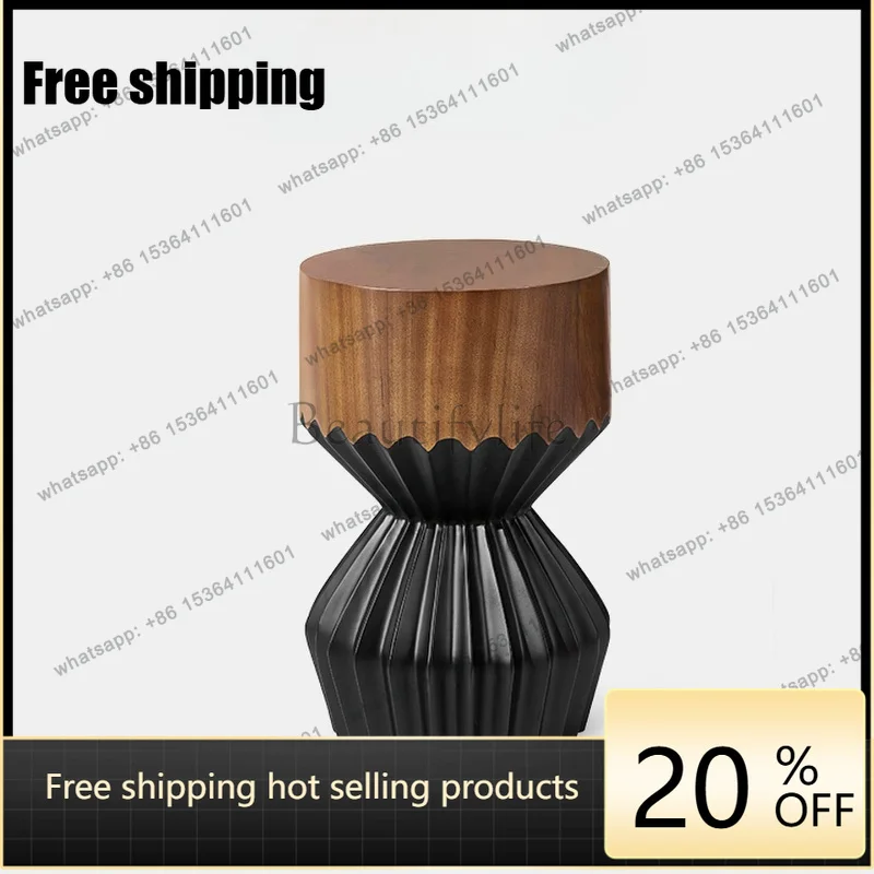 YJ High-end Root Carving Round Solid Wood Stool Designer Creative Art Low Seat Corner Table For Living Room Teahouse Space
