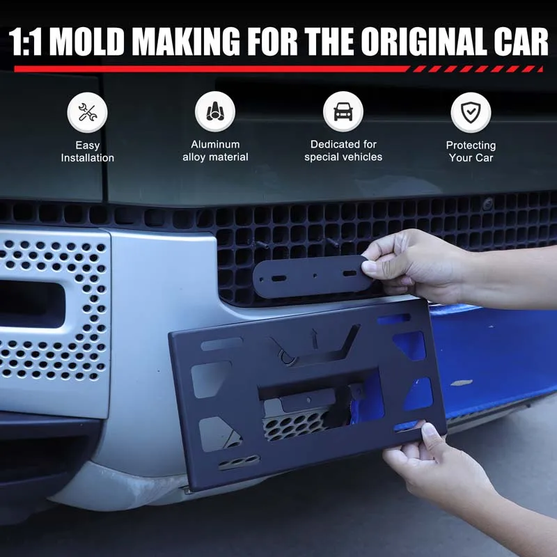 

For Land Rover Defender 90 110 130 2020-2024 Aluminum Alloy Black Car Front Bumper License Plate Holder Car Accessories