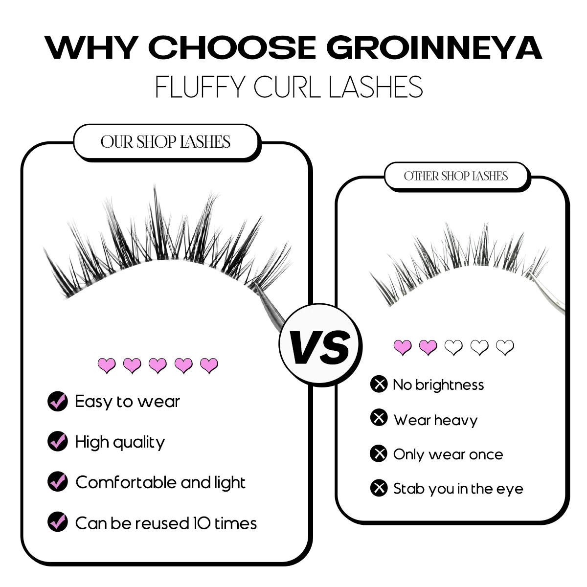 GROINNEYA 내추럴 인조 속눈썹, 3D 인조 밍크 속눈썹, 현실적인 소프트 크로스 속눈썹, 익스텐션 메이크업, 5 쌍, 6/7 쌍