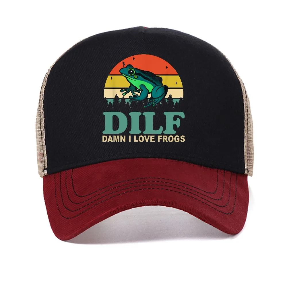 DILF I Love Frogs print Baseball Cap outdoor Casual adjustablr mesh trucker Hats fashion sports breathable  Snapback hat