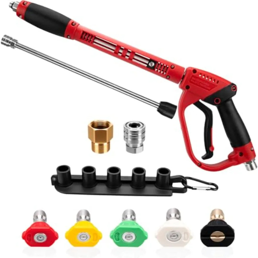 

Пистолет для мойки высокого давления, короткий, с 2 насадками для мойки, 5 соплами, фитингом M22, 38 дюймов, 5200 PSI