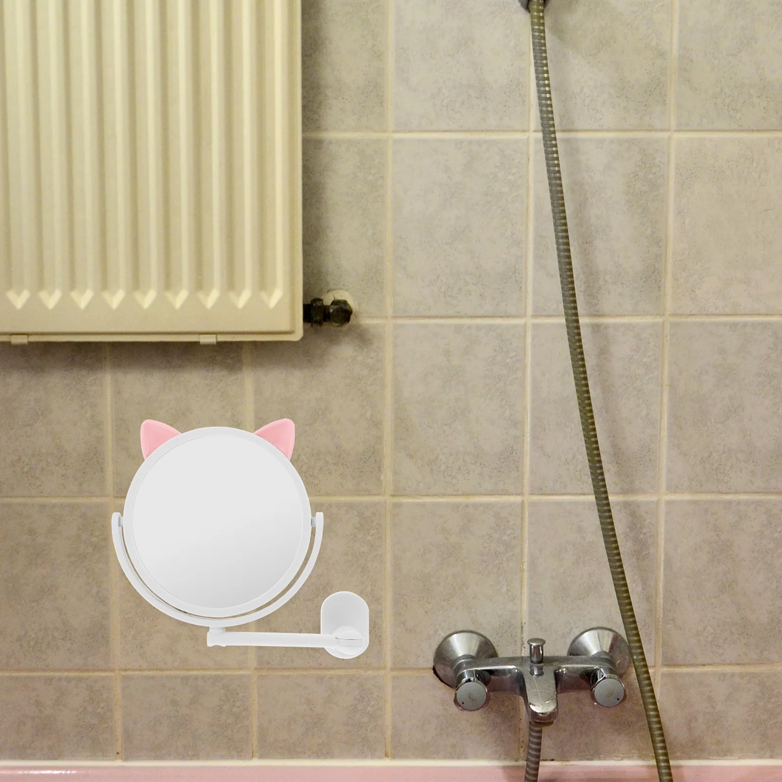 مرآة مثبتة على الحائط باللون الأبيض بدون حفر وقابلة للطي وقابلة للتعديل ودوران 360 درجة ومقاومة للضباب عالية الوضوح للمنزل