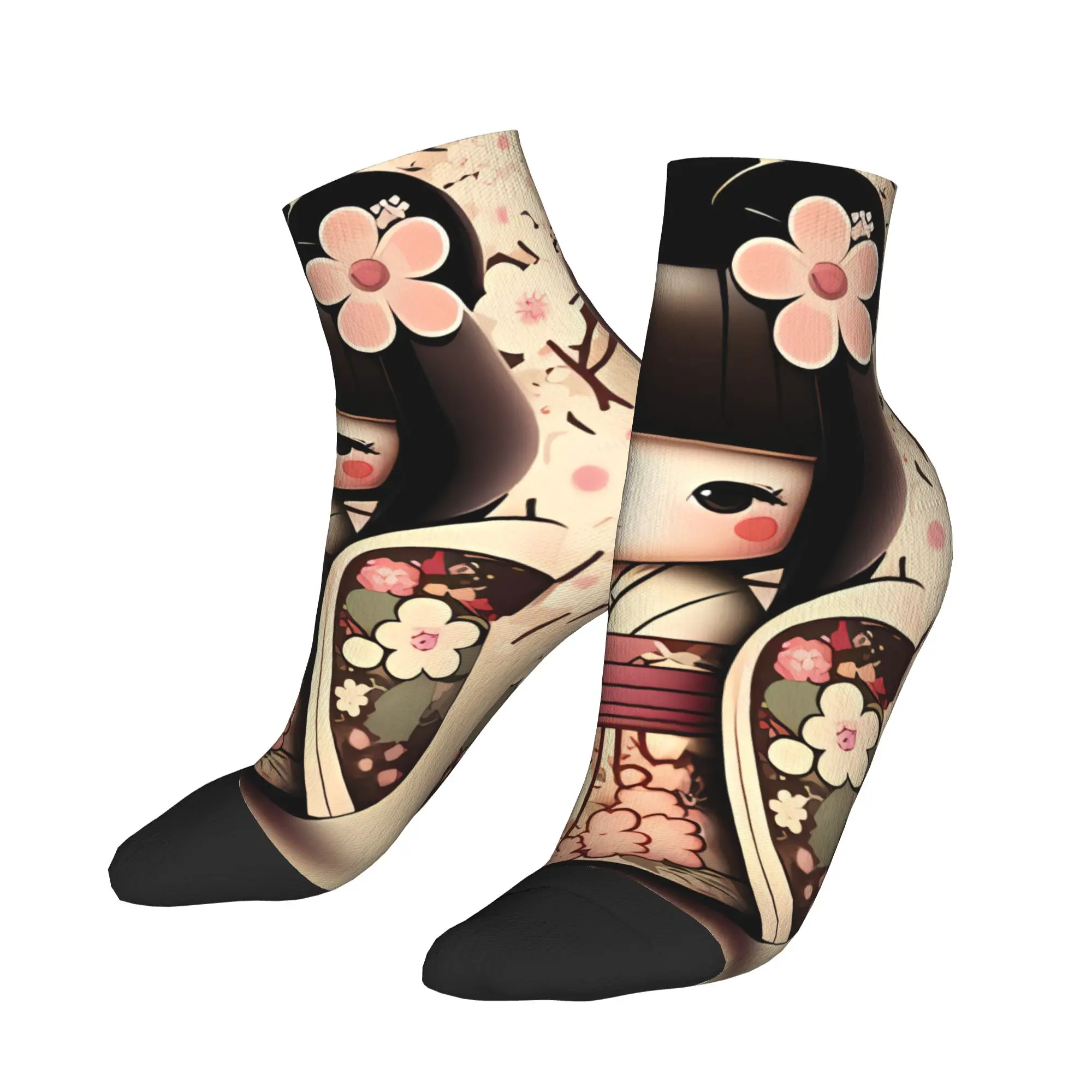 

Kokeshi Doll Traditional Floral Kimono Art Ankle Socks Anti Sweat Comfort Soft Cycling Socks For Men Summer Funny Custom Sock