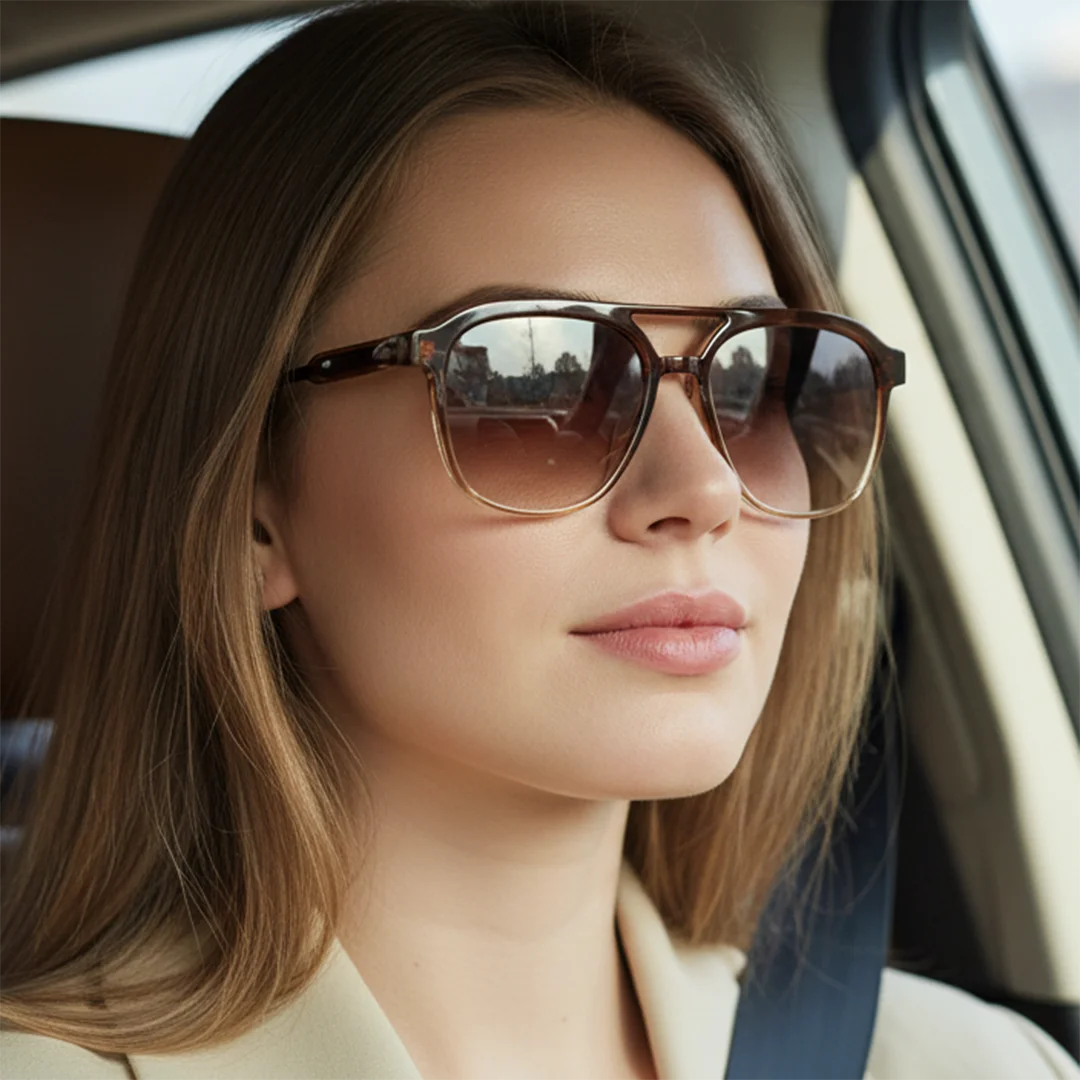 نظارات شمسية كلاسيكية للسيدات ذات جسر مزدوج، كلاسيكية، واقية من الشمس، متعددة الاستخدامات، مع إطارات TR خفيفة الوزن ومعابد من الأسيتات الأساسية. #2