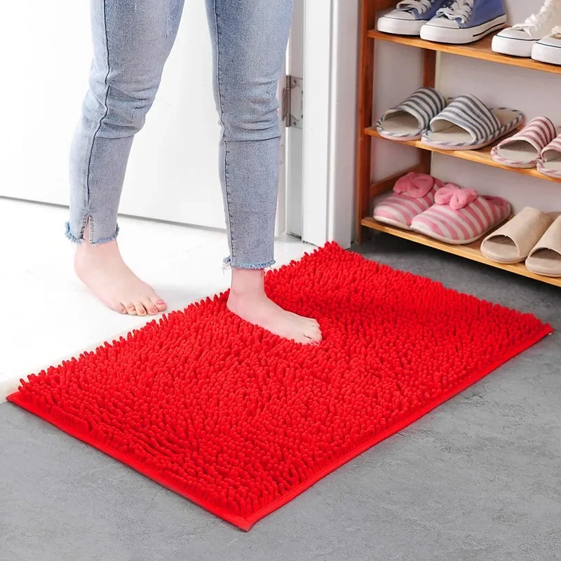 1pc 40*60cm  Soft and Absorbent Chenille Bath Rug - Non-Slip and Quick Dry Shower Carpet for Home Bathroom -Machine Washable