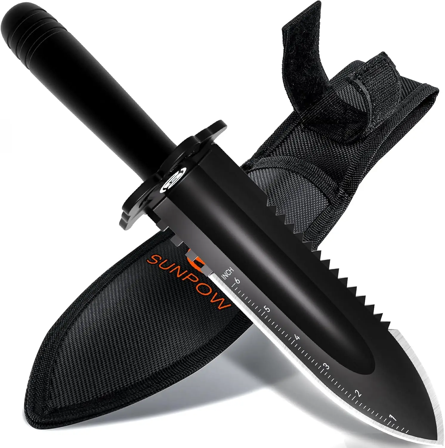 

【SUNPOW】Durable Garden Trowel with Carry Bag - Small Trowel with Double Serrated Edge, Digging Blade for Gardening & Camping, with Measurement Scale
