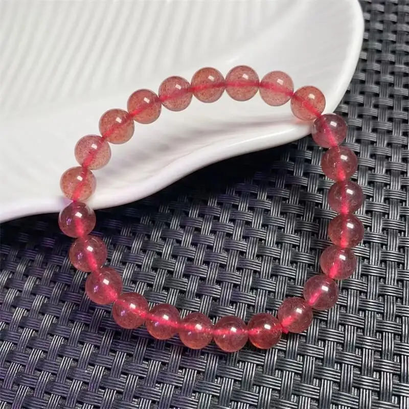 

7.7MM Natural Strawberry Quartz Bracelet Handmade Crystal Quartz Jewelry Stretch Bangle Children Birthday Gift 1PCS