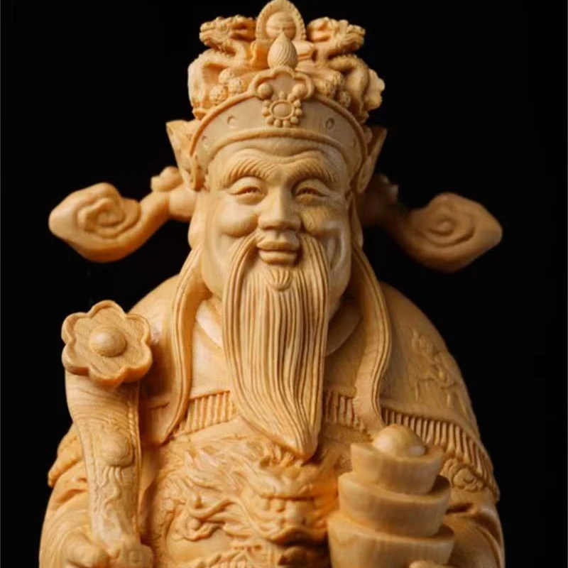 Picture 6: Solid Wood Ruyi God of Wealth Figurine –Exquisite Carving Sculpture for Home Office Desk, Feng Shui Decor to Attract Wealth Luck
