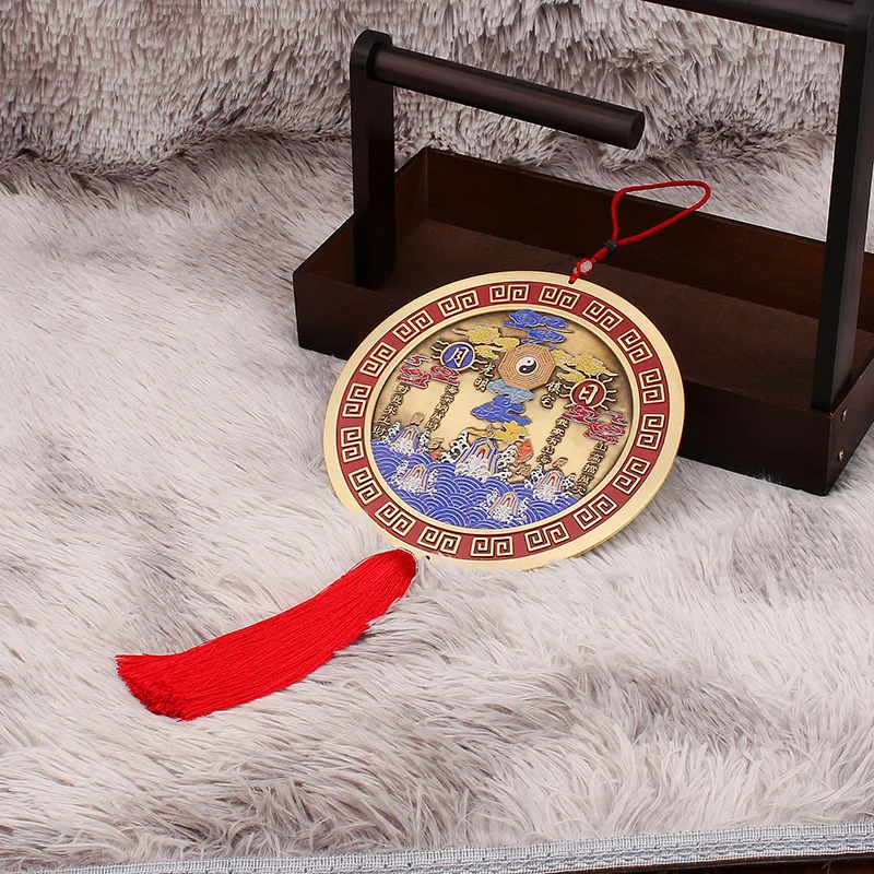 Brass Painted Shan Hai Town Pendant Home Door Entrance Gossip Decoration Sun Moon Gossip Tai Chi Mirror Stall Decoration