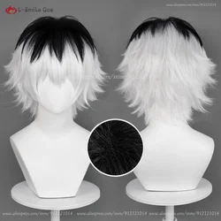 Anime Sasaki Haise peruka do Cosplay czarno-białe mieszane kędzierzawe 30cm peruka krótka odporne na ciepło syntetyczne włosy Unisex peruki + czapka z peruką