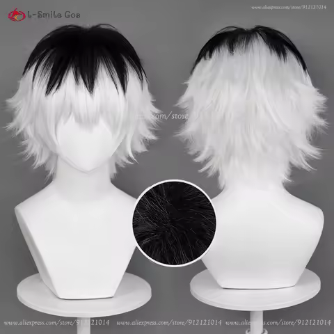 Anime Sasaki Haise Cosplay Wig Black White Mixed Frizzy 30cm Short Wig Heat Resistant Synthetic Hair Unisex Wigs + Wig Cap