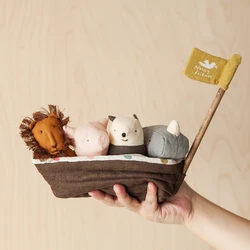 Baby Rattle Plushies Nature Cotton Linen Teething Grasping Soft Toys Stuffed Lion Pig Elephant Appease Fabric Doll For Infant