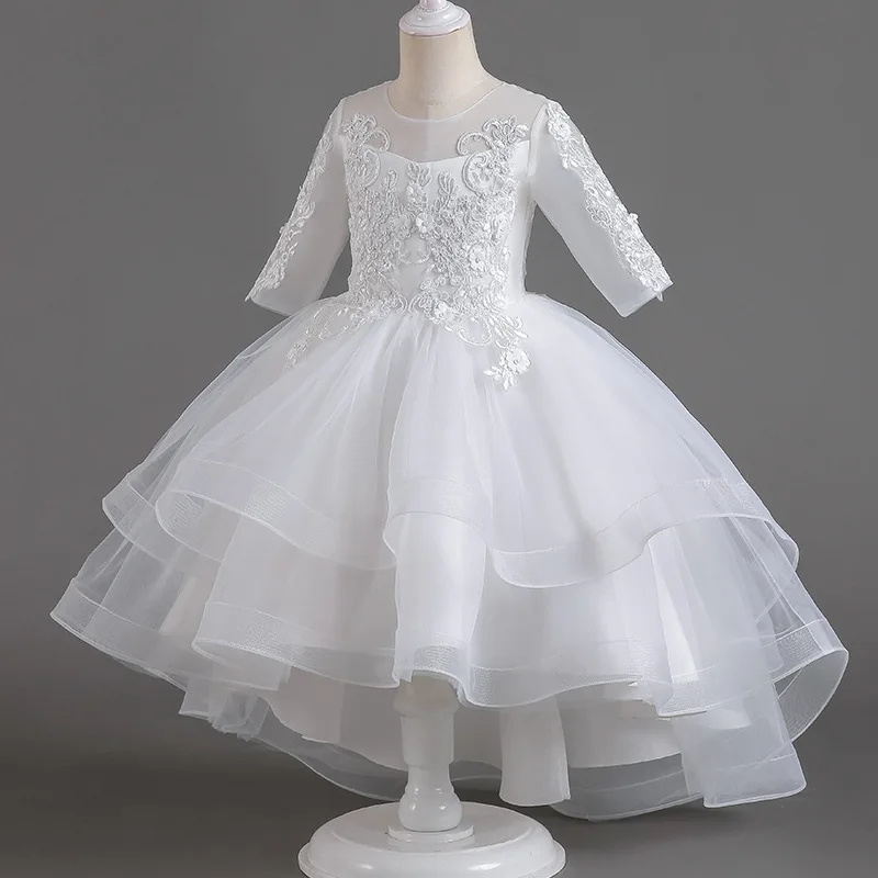 Children's White Dress for Girls Party Dresses Flower Girl Dress for Weddings Bridesmaid Tailed Dress Teen Girl Baptismal Gown