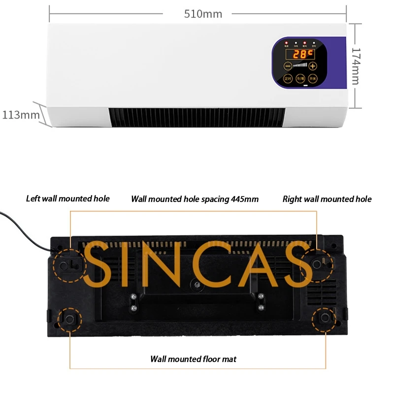 Настенный бытовой интеллектуальный обогреватель с дистанционным управлением, зимний и летний обогреватель двойного назначения, электрический обогреватель с цифровым дисплеем
