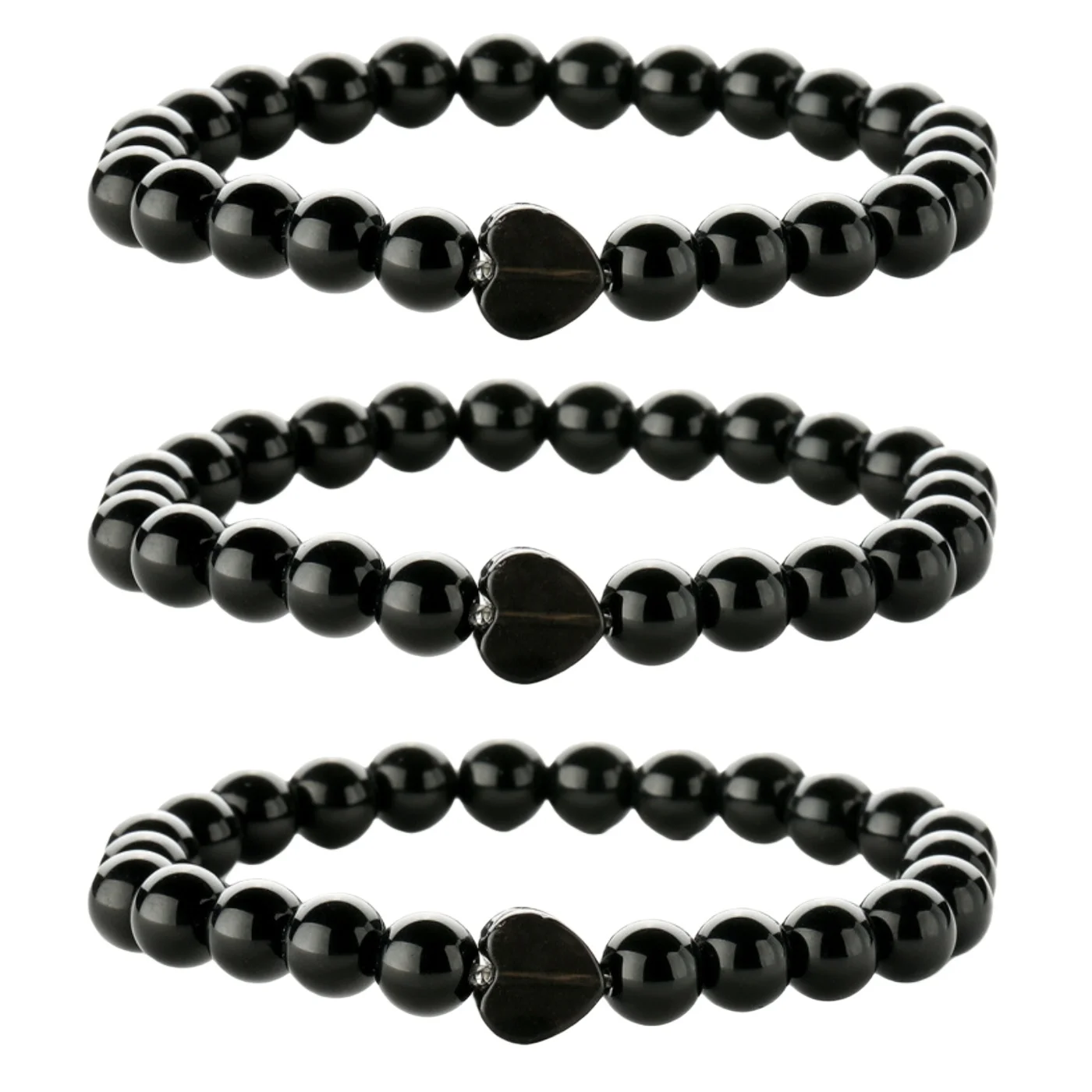 10 مللي متر العقيق الأسود القلب سحر 8 مللي متر الأحجار الكريمة المستديرة سوار مُزين بالخرز شفاء شقرا كريستال تمتد مطاطا الروحية مجوهرات #1