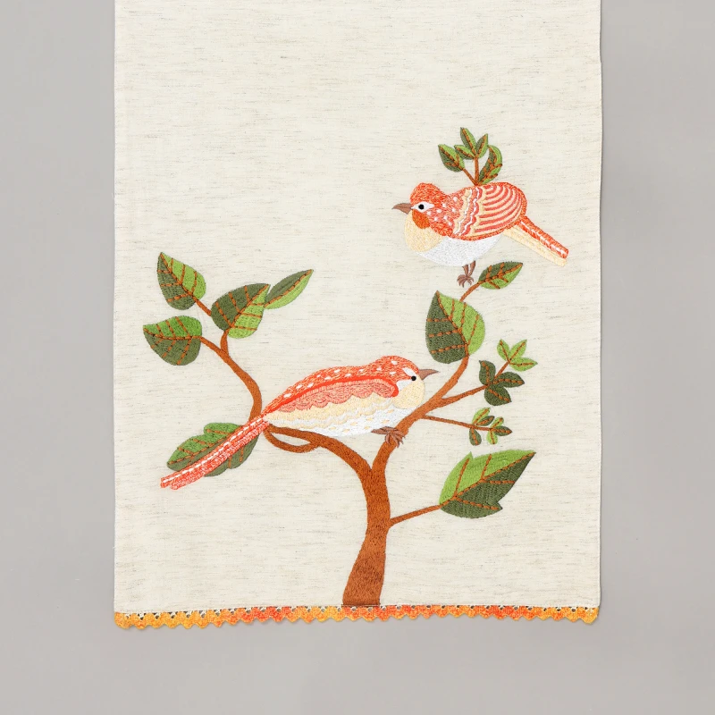 Camino de mesa bordado con pájaros, 72 pulgadas de largo, para tocador, decoración de mesa de comedor para el hogar