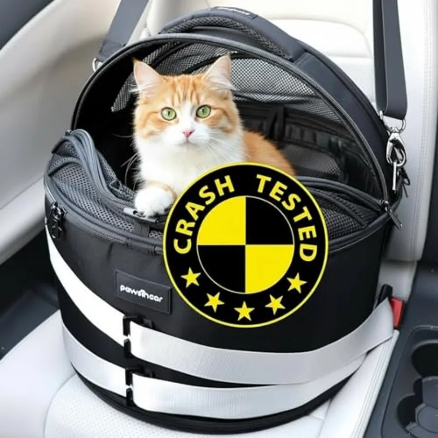 

3-in-1 Crash-Tested Car Seat for Cats Small Dogs Enclosed Home Bed Top-Access Round Carrier for Easy Vet Visits Reduced Travel